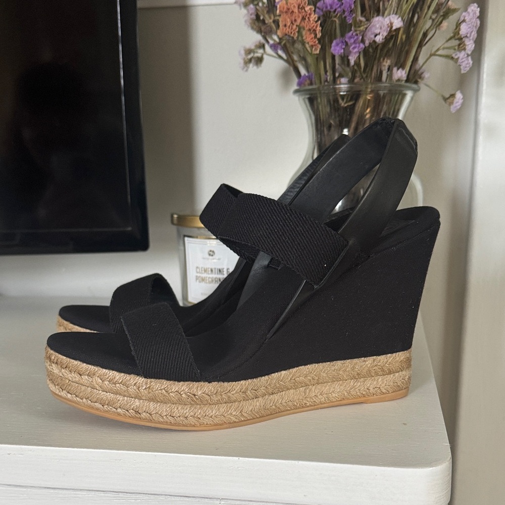 Black Espadrille Wedge Sandals